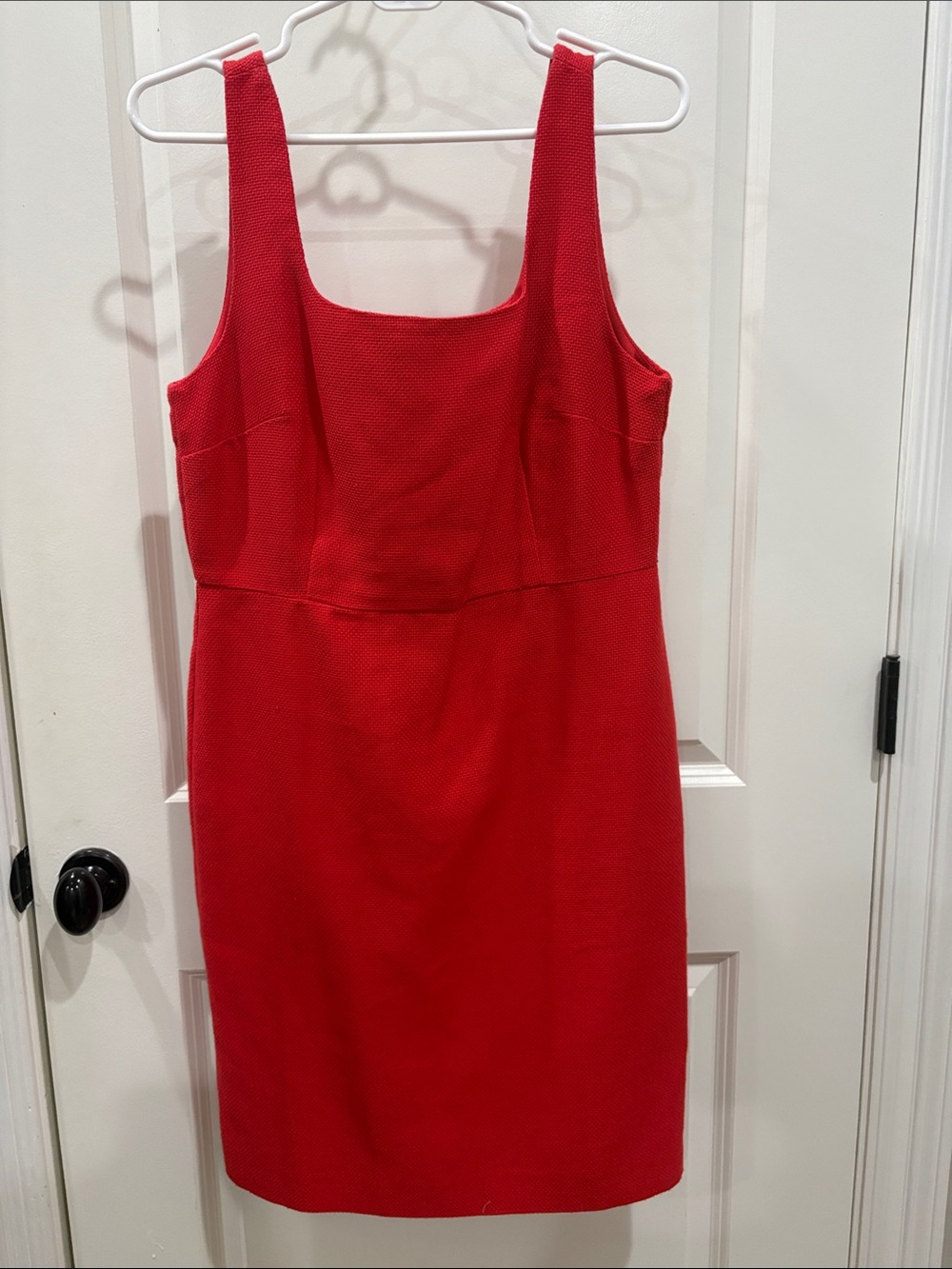 Ann Taylor Red Square-Neck Midi Sheath Dress